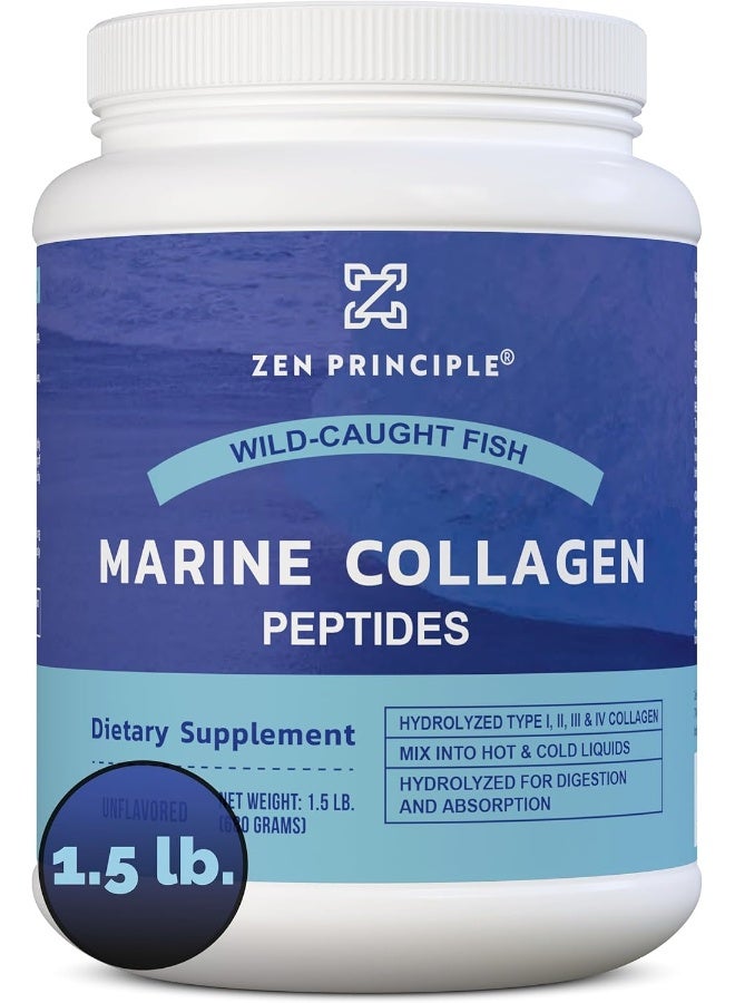 Zen Principle Principle Marine Collagen Peptides Powder 1.5 lb. Wild-Caught Fish, Non-GMO. Supports Healthy Skin, Hair, Joints and Bones.Hydrolyzed Type 1 & 3 Protein. Amino Acids.Unflavored, Easy to Mix. - Image 1