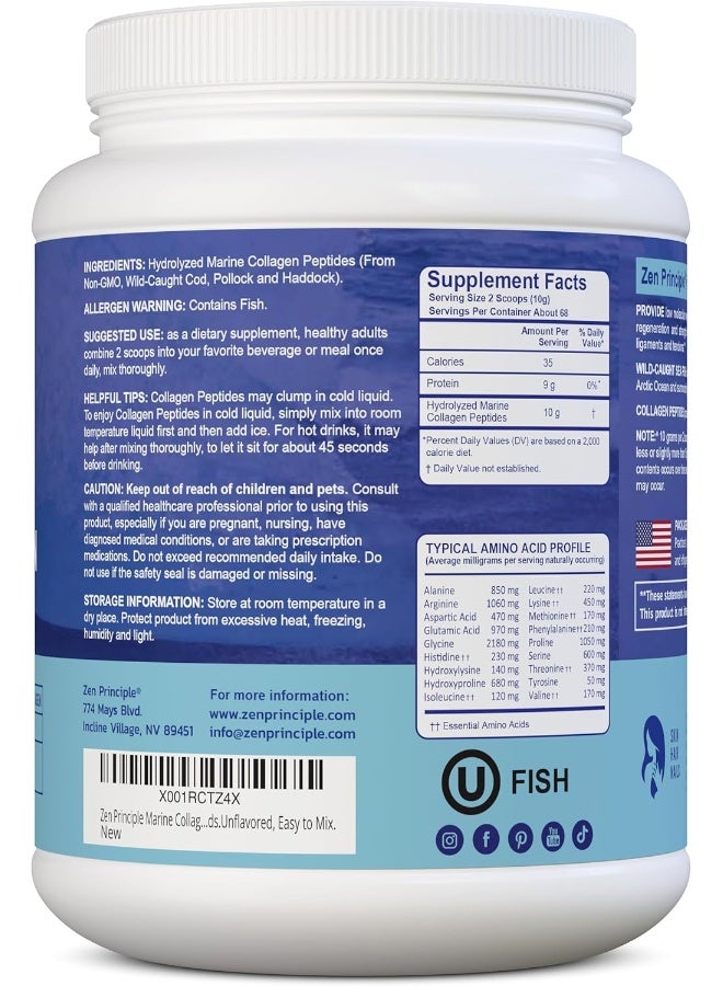 Zen Principle Principle Marine Collagen Peptides Powder 1.5 lb. Wild-Caught Fish, Non-GMO. Supports Healthy Skin, Hair, Joints and Bones.Hydrolyzed Type 1 & 3 Protein. Amino Acids.Unflavored, Easy to Mix. - Image 3