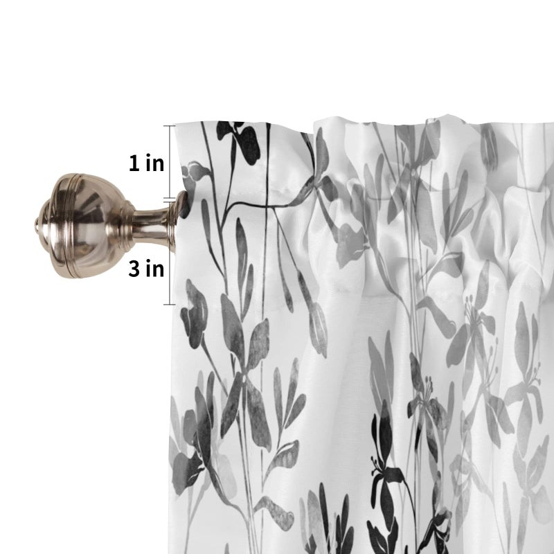 SHAPTOY Watercolor Black White Grey Leaf Kitchen Curtains Valances for Windows Spring Summer Flowers Rod Pocket Valance Window Treatments 1 Panel Short Curtain 54x18 Inch for Bathroom Living Room Decor - Image 5