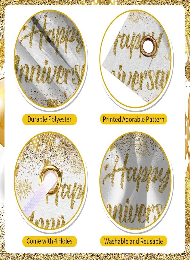 GOLDCROW White Gold Happy Wedding Anniversary Banner for 5 10 15 20 25 30 40 50 for Couple, Happy Anniversary Decorations, Surprise for Parents Cheers to Wedding Supplies 71x43in - Image 5