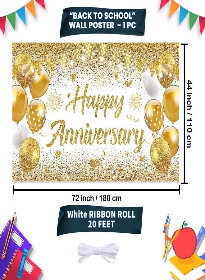 GOLDCROW White Gold Happy Wedding Anniversary Banner for 5 10 15 20 25 30 40 50 for Couple, Happy Anniversary Decorations, Surprise for Parents Cheers to Wedding Supplies 71x43in - Image 4