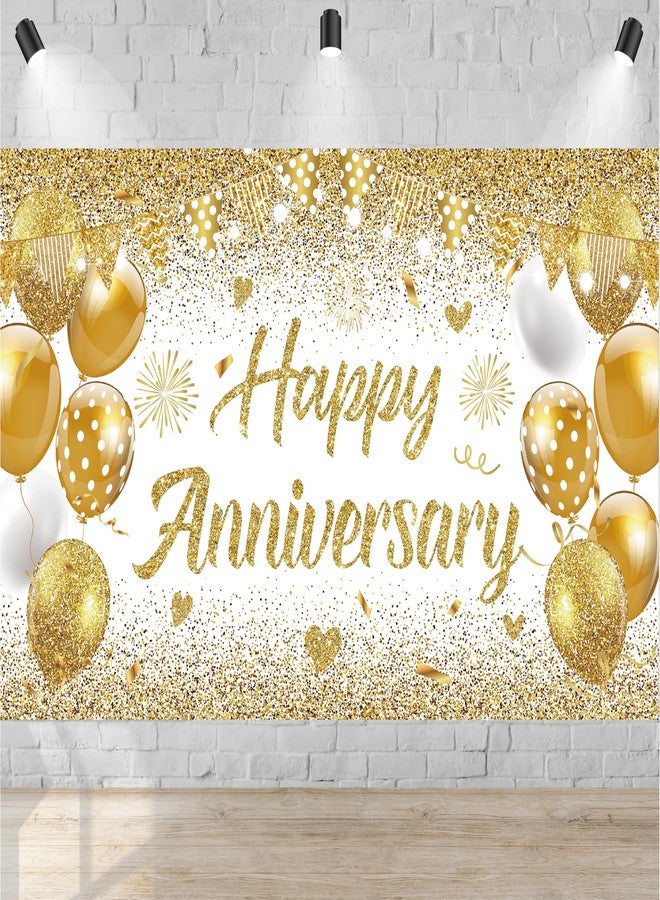 GOLDCROW White Gold Happy Wedding Anniversary Banner for 5 10 15 20 25 30 40 50 for Couple, Happy Anniversary Decorations, Surprise for Parents Cheers to Wedding Supplies 71x43in - Image 1