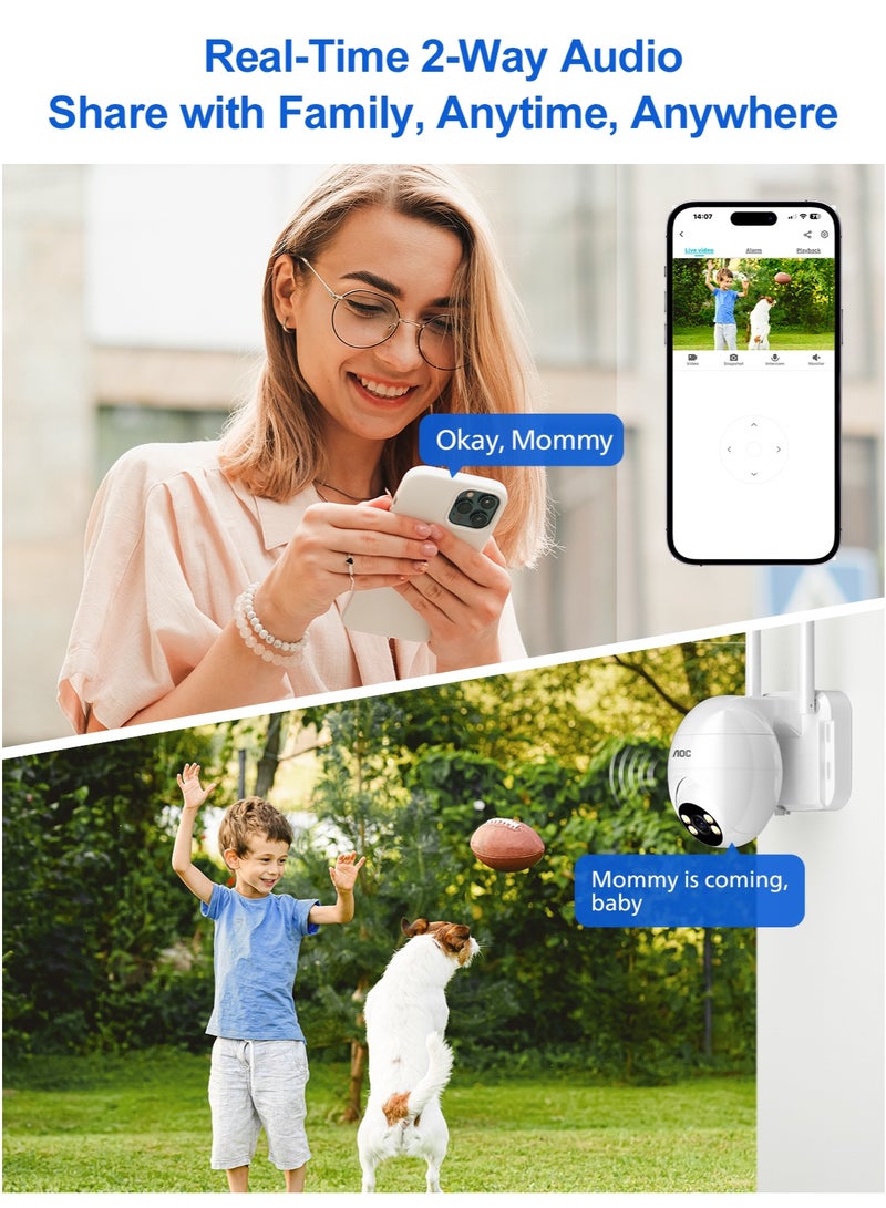 AOC Egg-Shaped Wireless Outdoor Security Camera, 1080P Battery Powered Indoor & Outdoor WiFi Surveillance Camera, 355° Pan & 90° Tilt Monitoring, AI PIR Motion Detection, Color Night Vision with Spotlight, Two-Way Audio, 2.4GHz WiFi, SD/Cloud Storage, Easy to Install & Portable Design - Image 3
