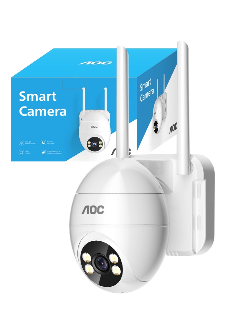 AOC Egg-Shaped Wireless Outdoor Security Camera, 1080P Battery Powered Indoor & Outdoor WiFi Surveillance Camera, 355° Pan & 90° Tilt Monitoring, AI PIR Motion Detection, Color Night Vision with Spotlight, Two-Way Audio, 2.4GHz WiFi, SD/Cloud Storage, Easy to Install & Portable Design - Image 1