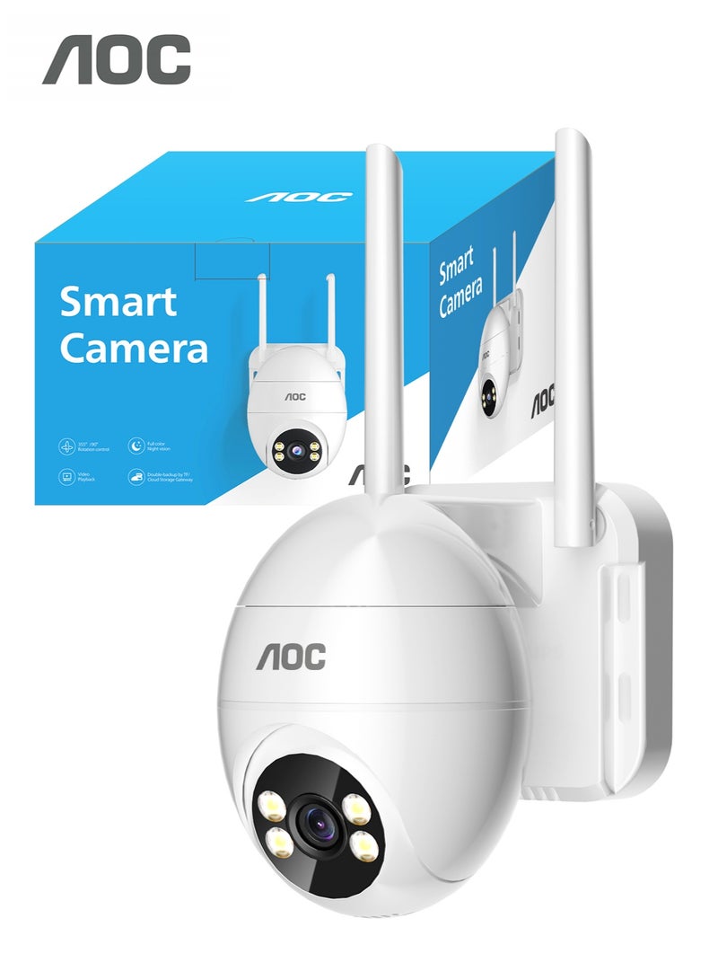 AOC Egg-Shaped Wireless Outdoor Security Camera, 1080P Battery Powered Indoor & Outdoor WiFi Surveillance Camera, 355° Pan & 90° Tilt Monitoring, AI PIR Motion Detection, Color Night Vision with Spotlight, Two-Way Audio, 2.4GHz WiFi, SD/Cloud Storage, Easy to Install & Portable Design - Image 1