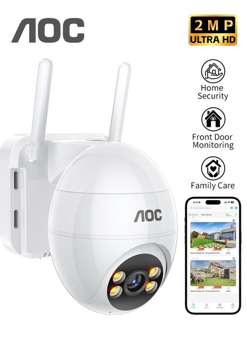 AOC 360° WiFi Security Camera, AI-Enhanced 1080P to 2K-Like Clarity, Indoor & Outdoor Surveillance, AI Human Detection, Color Night Vision, Two-Way Audio, 3 Image Modes, Remote App Control, Supports Up to 128GB TF Card & Cloud Storage, 2.4GHz WiFi Only. - Image 1