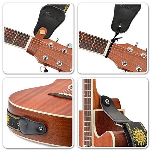 BestSounds Guitar Strap, Vintage Embroidered Sun Straps with Genuine Leather Ends Guitar Shoulder Strap for Bass, Acoustic,Classical & Electric Guitar (Black) - Image 5