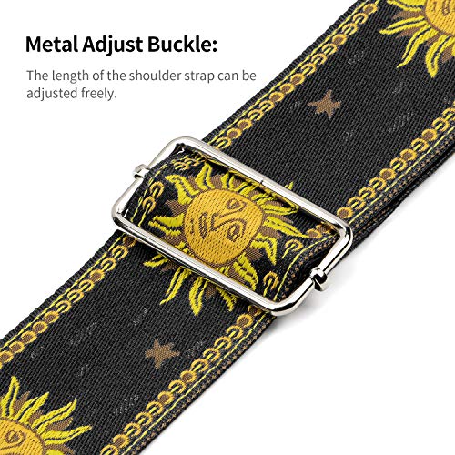 BestSounds Guitar Strap, Vintage Embroidered Sun Straps with Genuine Leather Ends Guitar Shoulder Strap for Bass, Acoustic,Classical & Electric Guitar (Black) - Image 4