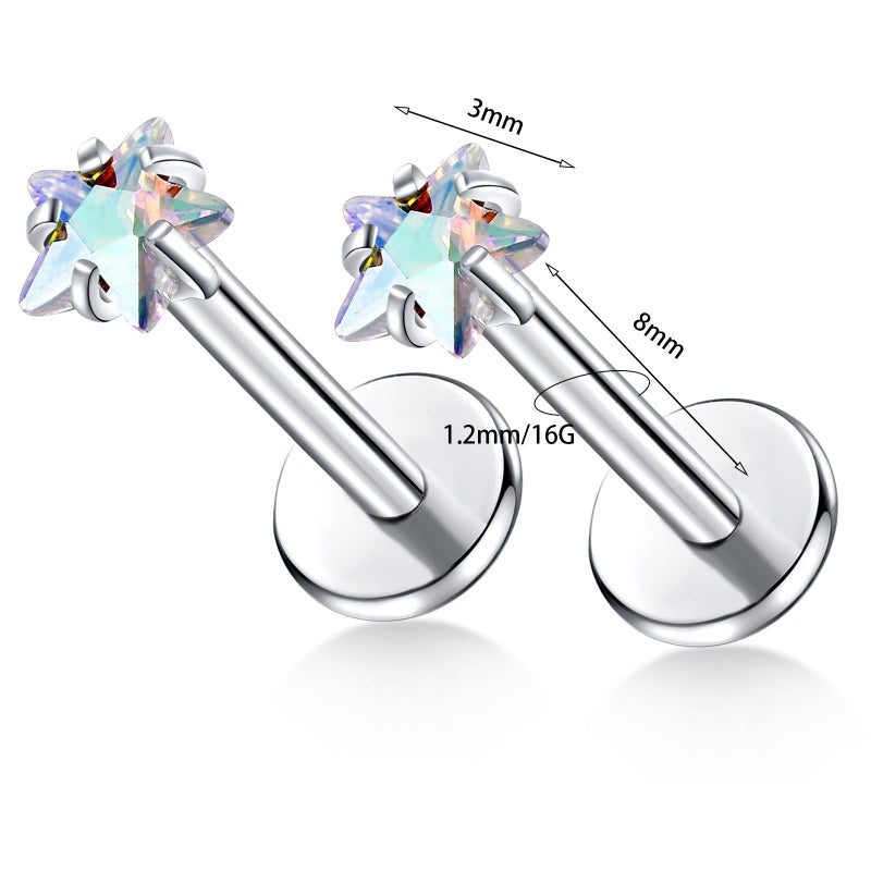 BelezaDosas G23 Titanium Labret Studs Threadless 16G Lip Rook Lobe Tragus Helix Cartilage Push Back Earring Piercing Jewelry (1pair Star AB) - Image 2
