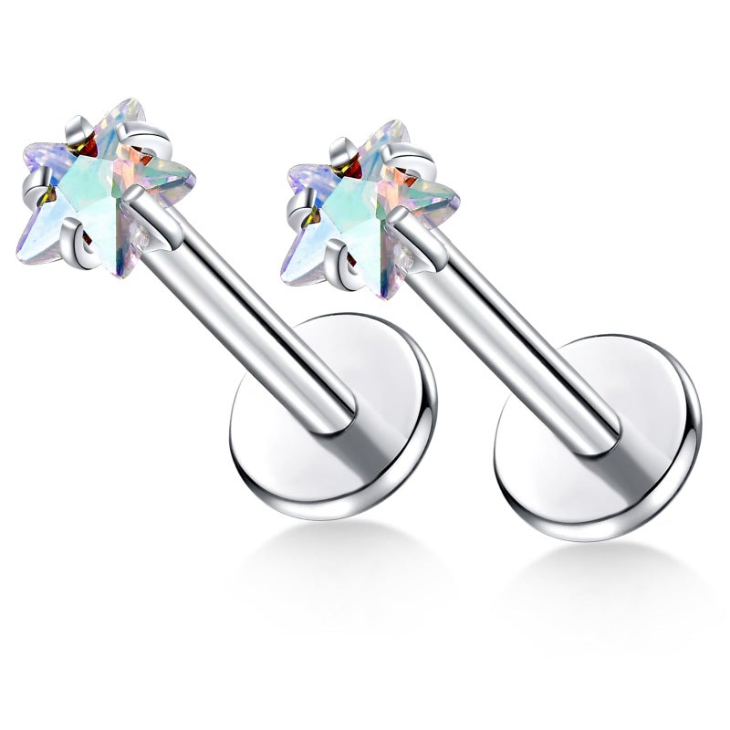 BelezaDosas G23 Titanium Labret Studs Threadless 16G Lip Rook Lobe Tragus Helix Cartilage Push Back Earring Piercing Jewelry (1pair Star AB) - Image 1