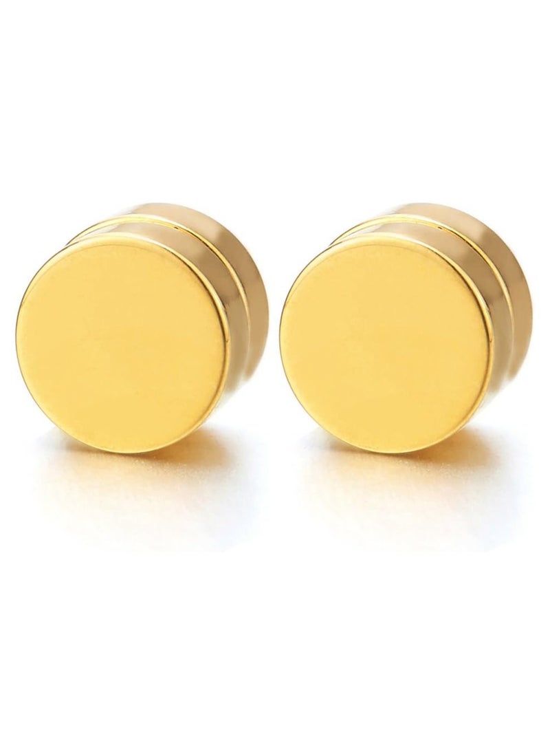Bluelans 2pcs Magnetic glod Circle Stud Earrings for Men Women, Non-Piercing Clip On Cheater Fake Ear Gauges  - Image 1