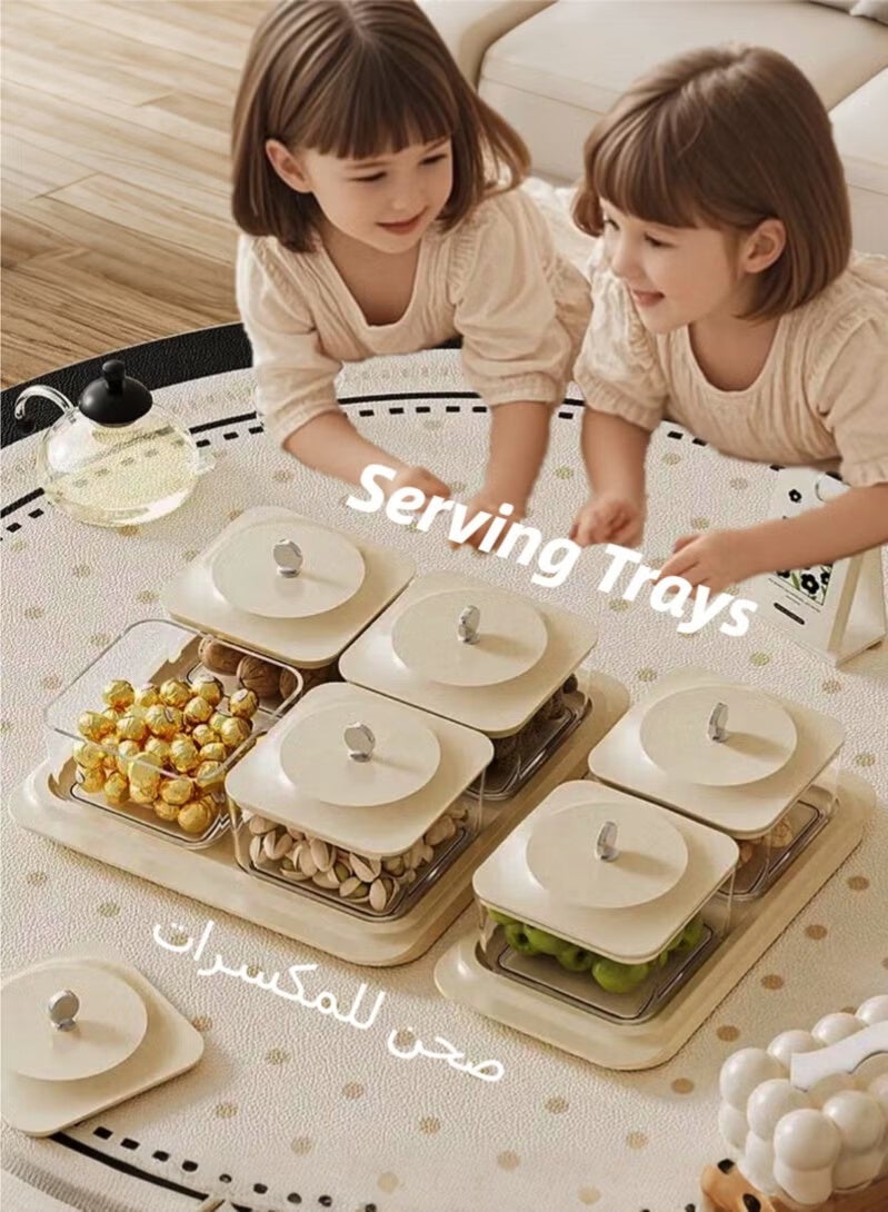 أجريون طوفريات ضيافة سعودية فاخرة | ٤ علب طوفريات كريمية + صينية ضيافة متعددة الاستخدامات | مجموعة صحون مكسرات وحلويات نخب أول مع صحن فواكه تراثي للضيافة المنزلية وحفلات العيد - هدايا ضيافة أنيقة للمناسبات الرسمية - Image 2