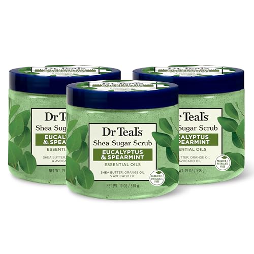 Dr Teal's Shea Sugar Scrub, Eucalyptus & Spearmint Essential Oils, 19 oz (Pack of 3) - Image 1