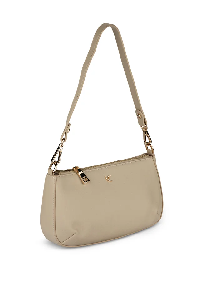 فينتشي حقيبة كتف نسائية صلبة مع حزام قابل للفصل وإغلاق بسحاب