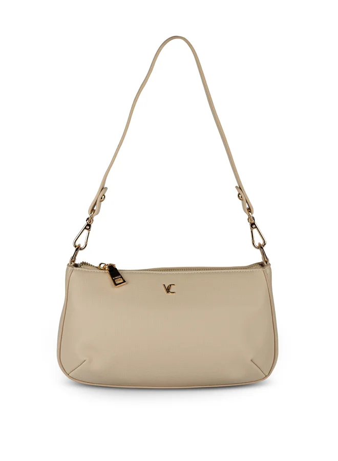 Women Solid Shoulder Bag With Detachable Strap And Zip Closure