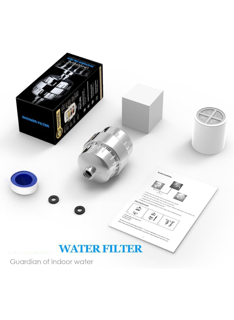 Shower Filter, 20 Stage Shower Head Filter for Hard Water with 2 Replaceable Filter Cartridges Universal Fit Shower Head Filter for Removing Chlorine, Impurities, Hard Water Effects