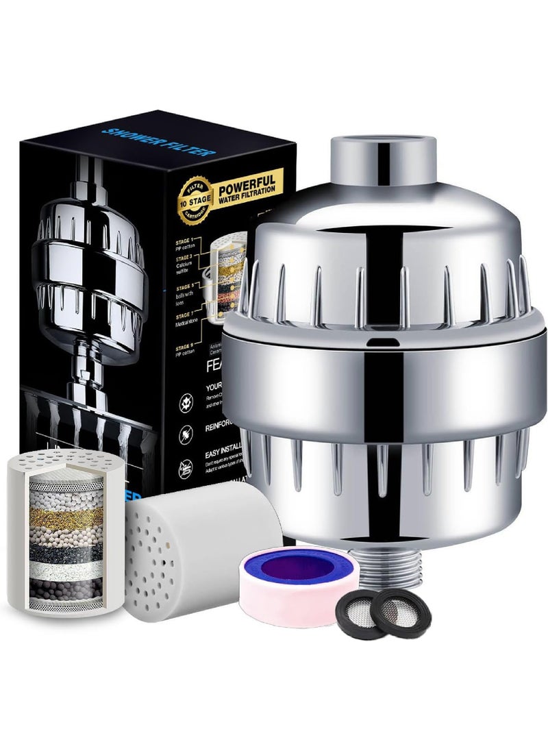 Shower Filter, 20 Stage Shower Head Filter for Hard Water with 2 Replaceable Filter Cartridges Universal Fit Shower Head Filter for Removing Chlorine, Impurities, Hard Water Effects