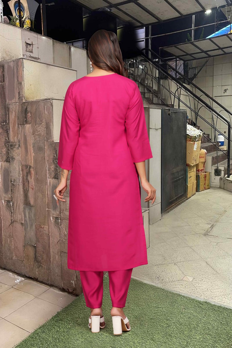 Shiv Textiles Women's Chanderi Silk Embroidered Kurta Pant Dupatta Set(JDA-ZARA-PINK-2XL) - Image 3