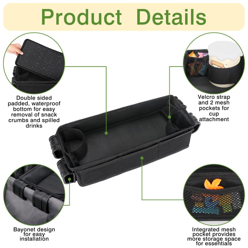 AROUY Stroller Snack Tray Attachment - Universal Stroller Snack Tray for Wonderfold Wagon W4 Accessories - Snack Tray for Kids - Easy to Clean Stroller Wagon Snack Tray with Cup Holder (L (W2 Model)) - Image 2