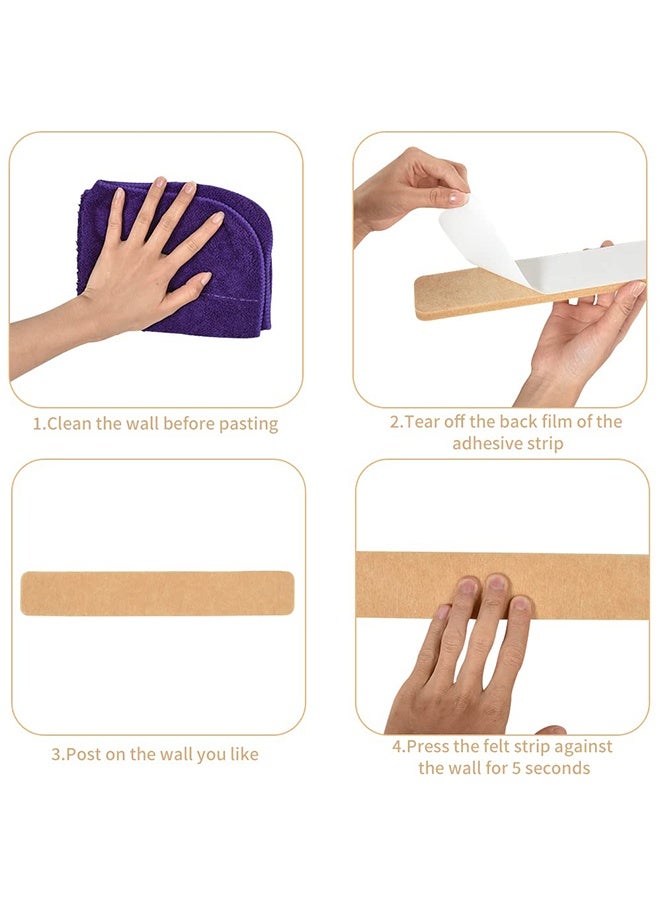 RESONIX 8 Pcs Self-Adhesive Bulletin Board Bar Strips with 50 Pushpins & 10 Wooden Clips – Brown Felt Wall Cork Board for Office, School & Home Decor, Modular Organizer for Notes, Photos & Accessories - Image 3