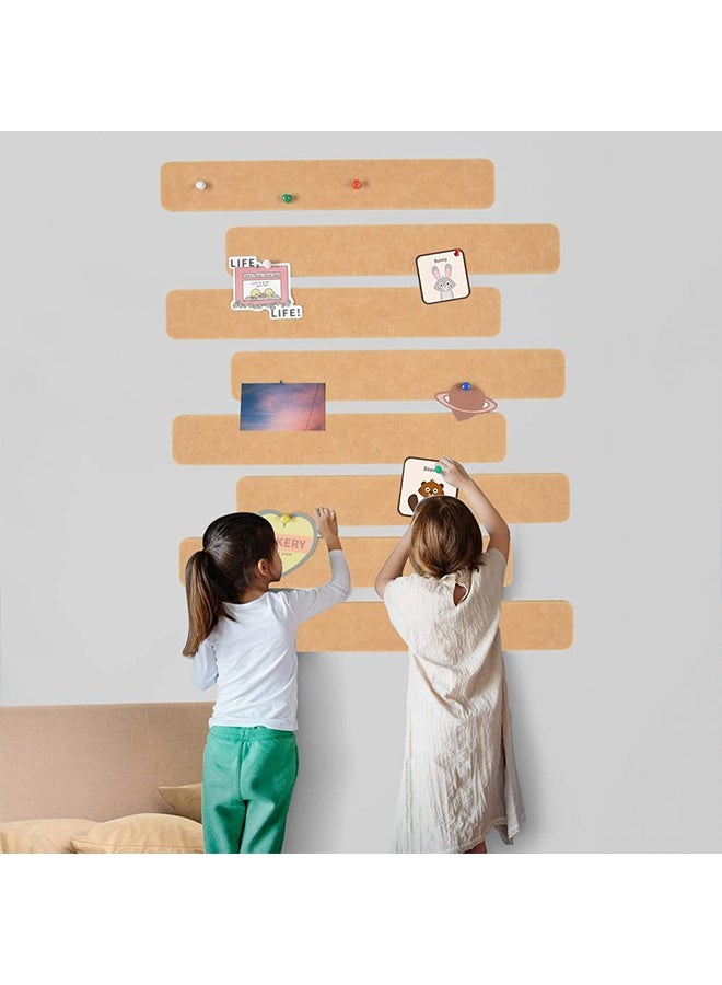 RESONIX 8 Pcs Self-Adhesive Bulletin Board Bar Strips with 50 Pushpins & 10 Wooden Clips – Brown Felt Wall Cork Board for Office, School & Home Decor, Modular Organizer for Notes, Photos & Accessories - Image 5