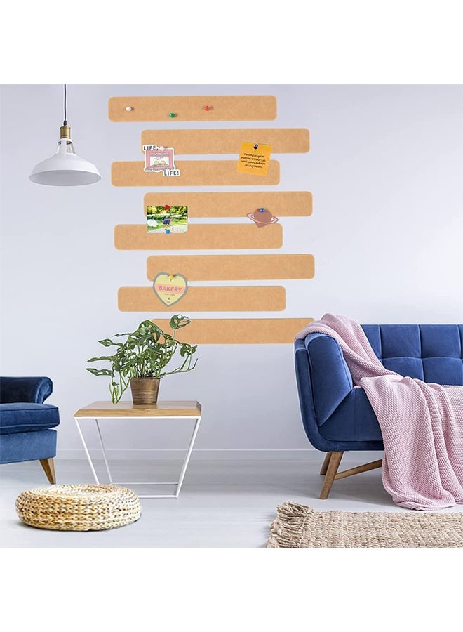 RESONIX 8 Pcs Self-Adhesive Bulletin Board Bar Strips with 50 Pushpins & 10 Wooden Clips – Brown Felt Wall Cork Board for Office, School & Home Decor, Modular Organizer for Notes, Photos & Accessories - Image 4