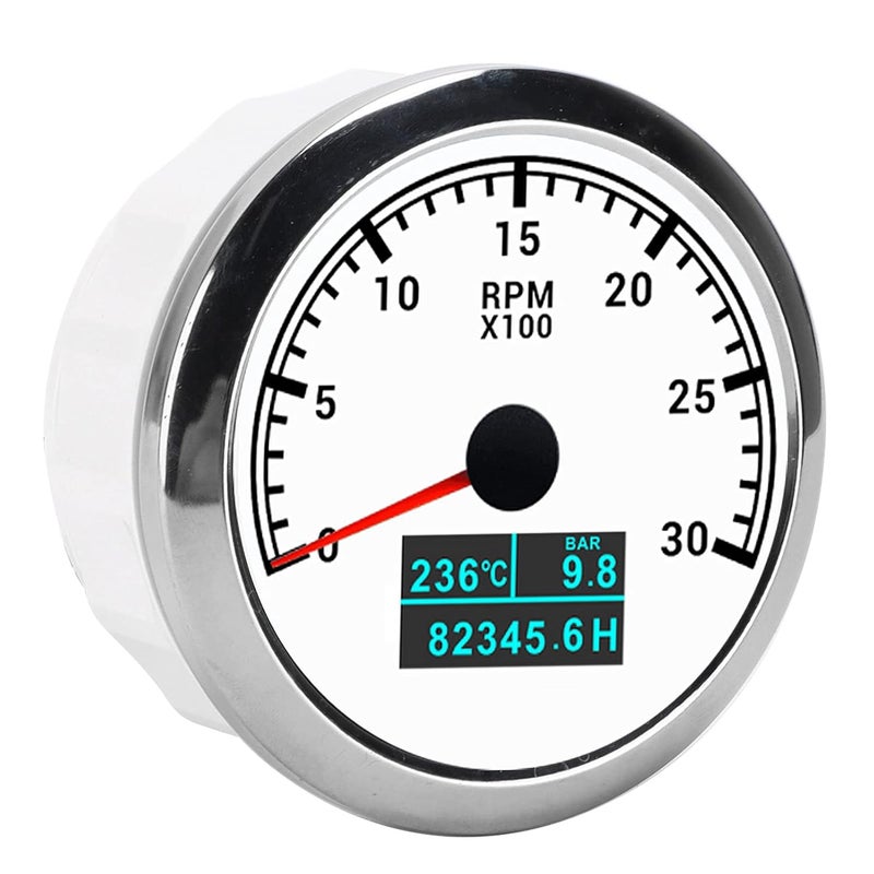 Pointer Tachometer for Car and Boat Modification, High RPM Gauge with ABS Stainless Steel Housing, Easy Installation, White Dial Display - Image 1