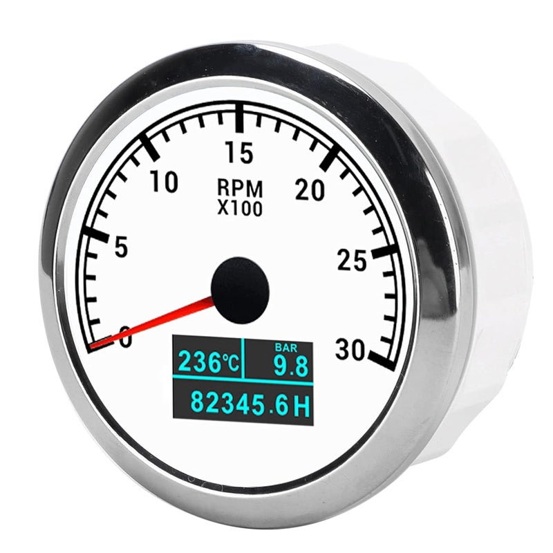 Pointer Tachometer for Car and Boat Modification, High RPM Gauge with ABS Stainless Steel Housing, Easy Installation, White Dial Display - Image 2