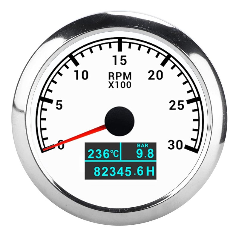 Pointer Tachometer for Car and Boat Modification, High RPM Gauge with ABS Stainless Steel Housing, Easy Installation, White Dial Display - Image 3