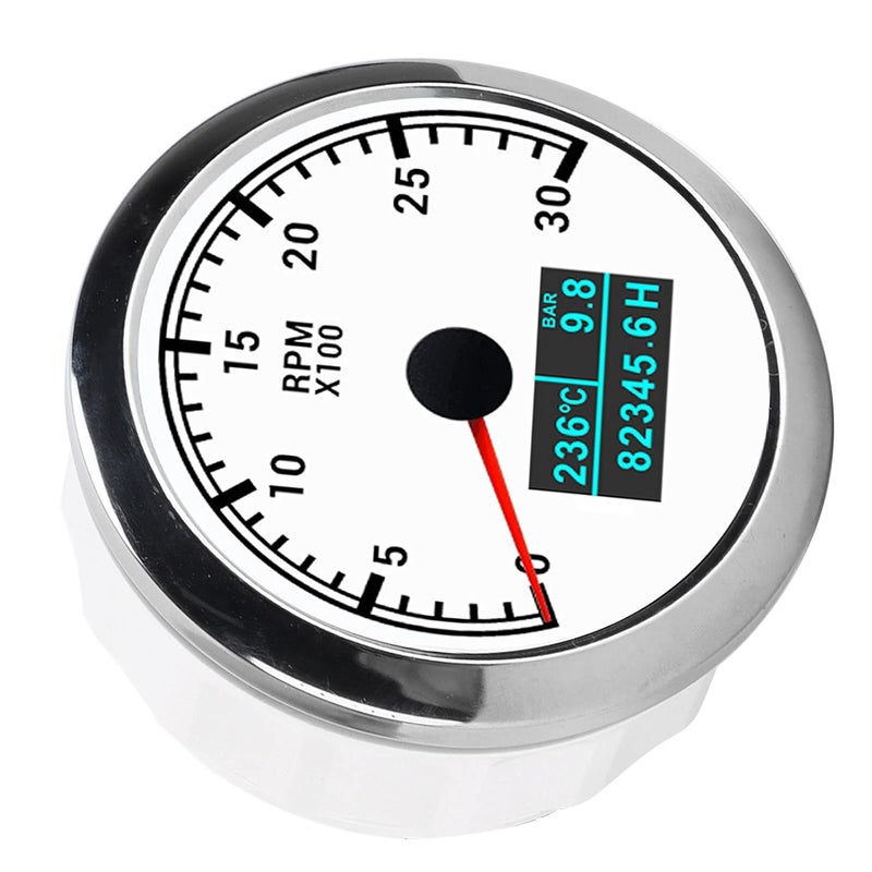 Pointer Tachometer for Car and Boat Modification, High RPM Gauge with ABS Stainless Steel Housing, Easy Installation, White Dial Display - Image 4