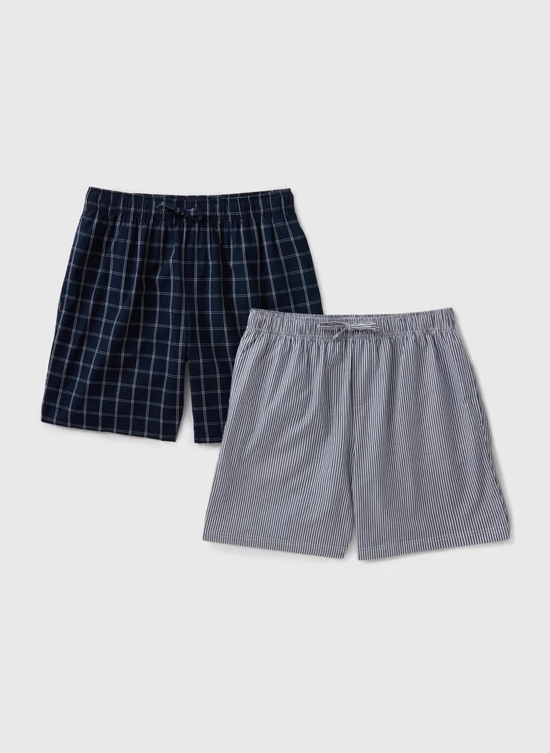 Matalan 2 Pack Multi Woven Check Pyjama Shorts