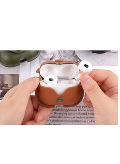 Leather Protective Case Skin Cover with Keychain and Lock for Apple Airpods 3 Case Women Men brown