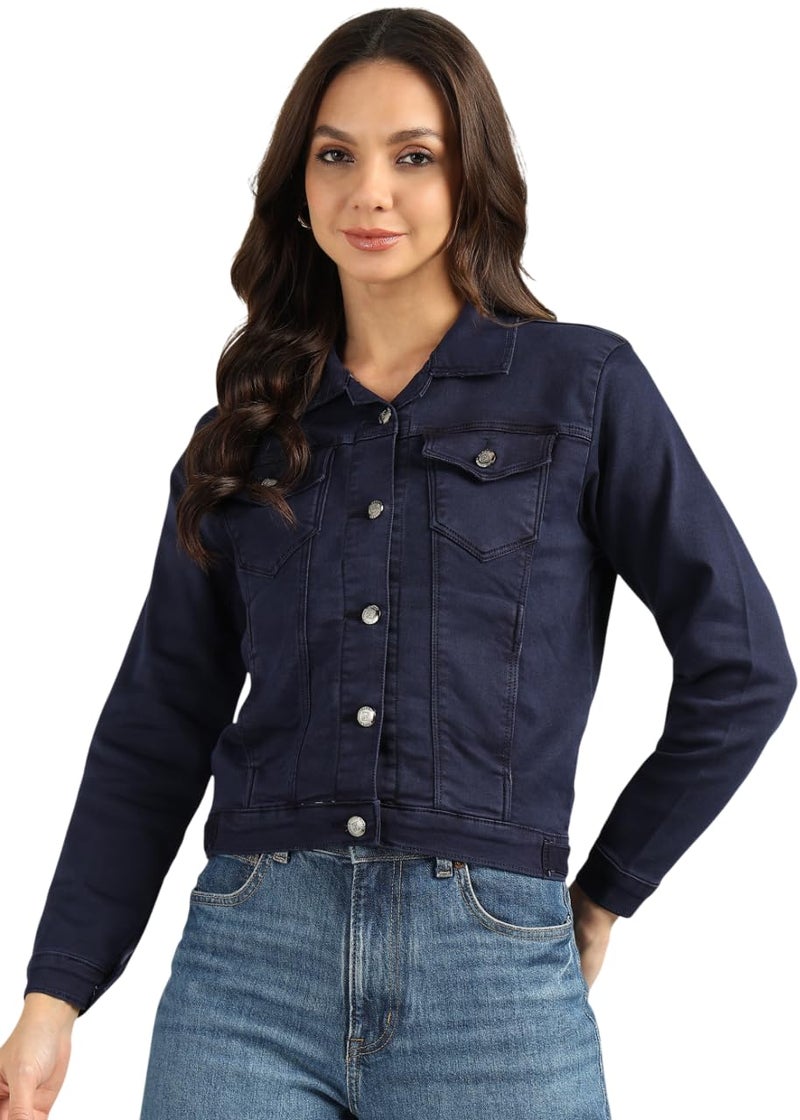 Nifty Women's Denim Color Trucker Jacket (1471_JCKT_GREN_L_Green_L) - Image 1