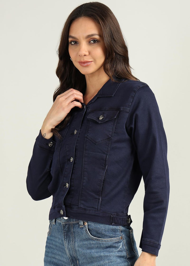 Nifty Women's Denim Color Trucker Jacket (1471_JCKT_GREN_L_Green_L) - Image 3