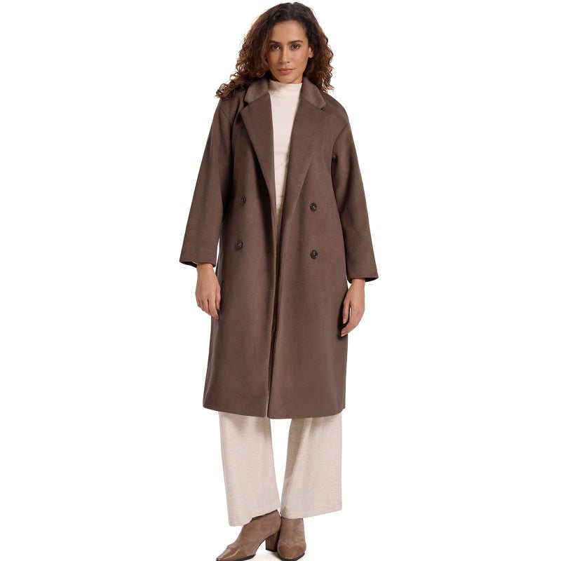 HOTIAN Women's Winter Wool Blend Coat Double Breasted Casual Notch Lapel Long Trench Overcoat Peacoat(Brown-S) - Image 5