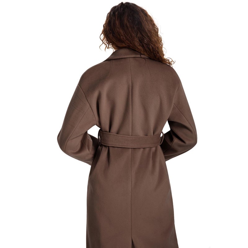 HOTIAN Women's Winter Wool Blend Coat Double Breasted Casual Notch Lapel Long Trench Overcoat Peacoat(Brown-S) - Image 2