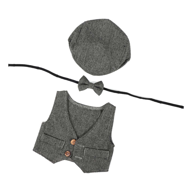 Three piece Waistcoat Children's Photography Clothes set for 0-1 Month Baby (Black and Gray) - Image 5