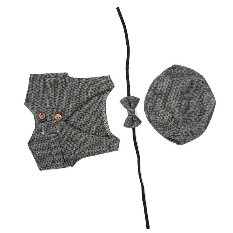 Three piece Waistcoat Children's Photography Clothes set for 0-1 Month Baby (Black and Gray) - Image 2