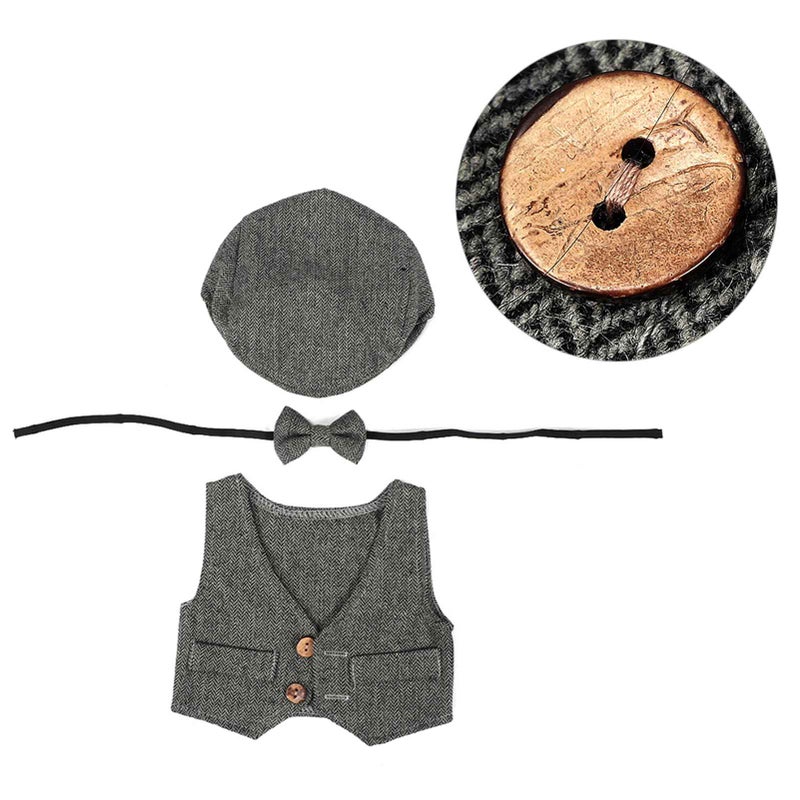 Three piece Waistcoat Children's Photography Clothes set for 0-1 Month Baby (Black and Gray) - Image 1