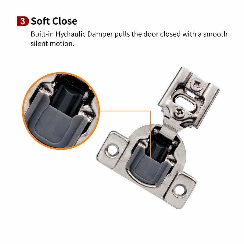 Stianc 60 Pack 1/2"" Overlay 2D Soft Close Hinges For Face Frame Kitchen Cabinet, 3 Way Adjustability, Quiet Self-Shut Door,105 Degree - Image 4