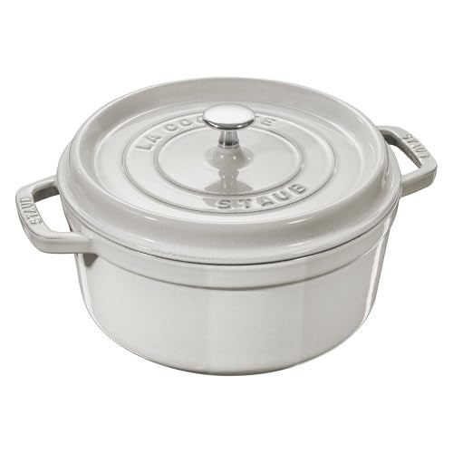 STAUB كوكوت دائري من حديد الزهر سعة 7 لتر - ترافل أبيض، صنع في فرنسا - Image 1