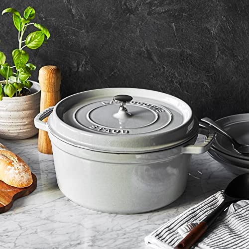 STAUB كوكوت دائري من حديد الزهر سعة 7 لتر - ترافل أبيض، صنع في فرنسا - Image 2