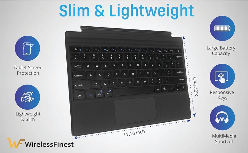 WirelessFinest Keyboard Replacement Type Cover Trackpad Mouse for Microsoft Surface Pro 7+ 7 Pro 6 Pro 5 Pro 4 Pro 3 Ergonomic Portable Slim Wireless Bluetooth Rechargeable - Image 4
