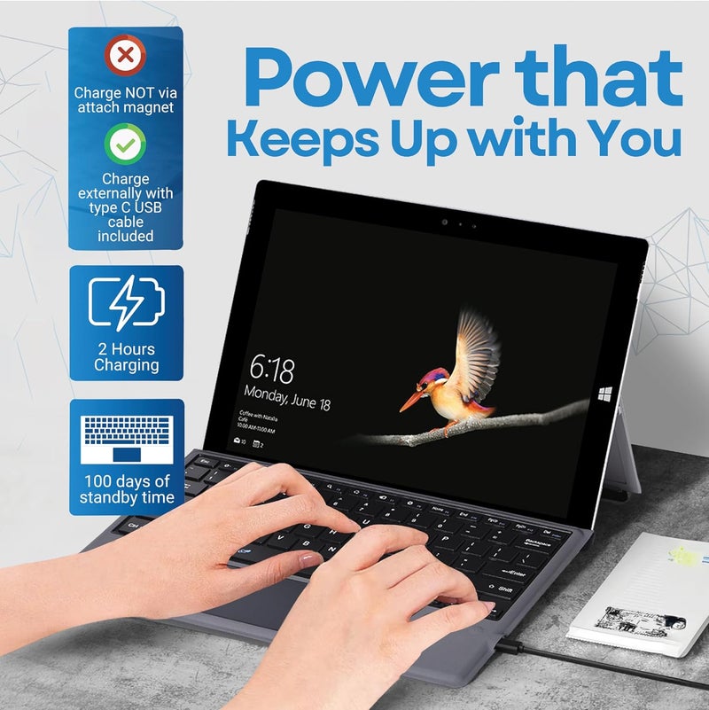 WirelessFinest Keyboard Replacement Type Cover Trackpad Mouse for Microsoft Surface Pro 7+ 7 Pro 6 Pro 5 Pro 4 Pro 3 Ergonomic Portable Slim Wireless Bluetooth Rechargeable - Image 2