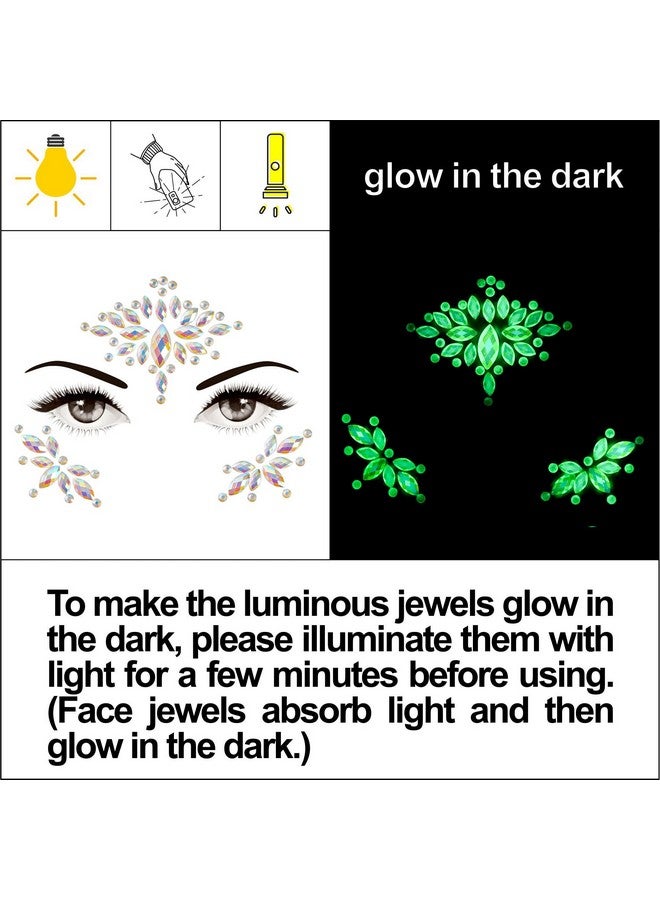 DECOYARDOO 4 Sheets Euphoria Face Gems, 10g Chunky Glitter, Rhinestones Jewels Stickers Glow in The Dark-Luminous Gems Body Makeup for Music Festivals Rave Carnival Cosplay (2Luminous) - Image 3