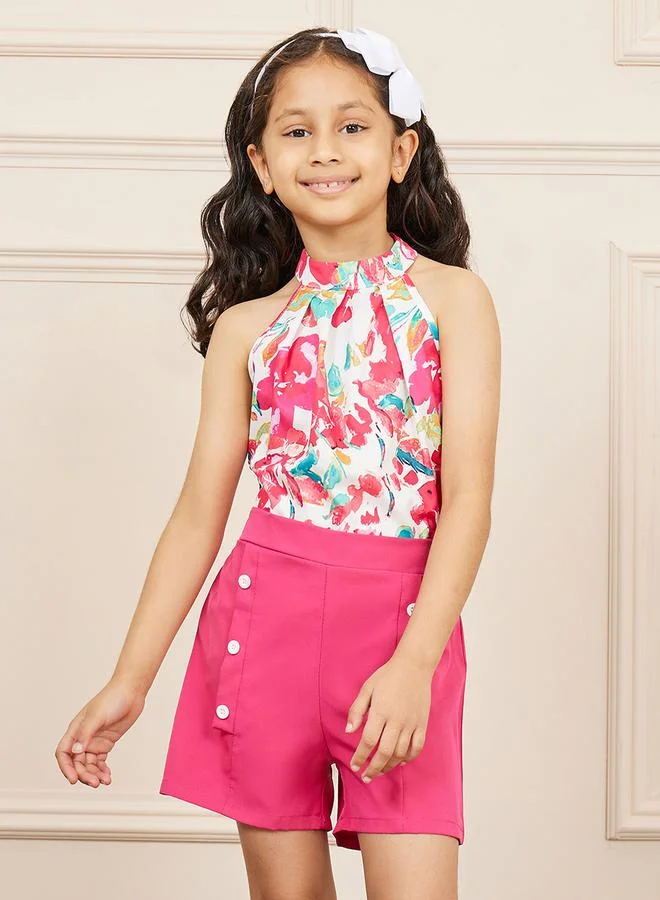 Styli All Over Abstract Print Halter Top & Button Placket Shorts Set