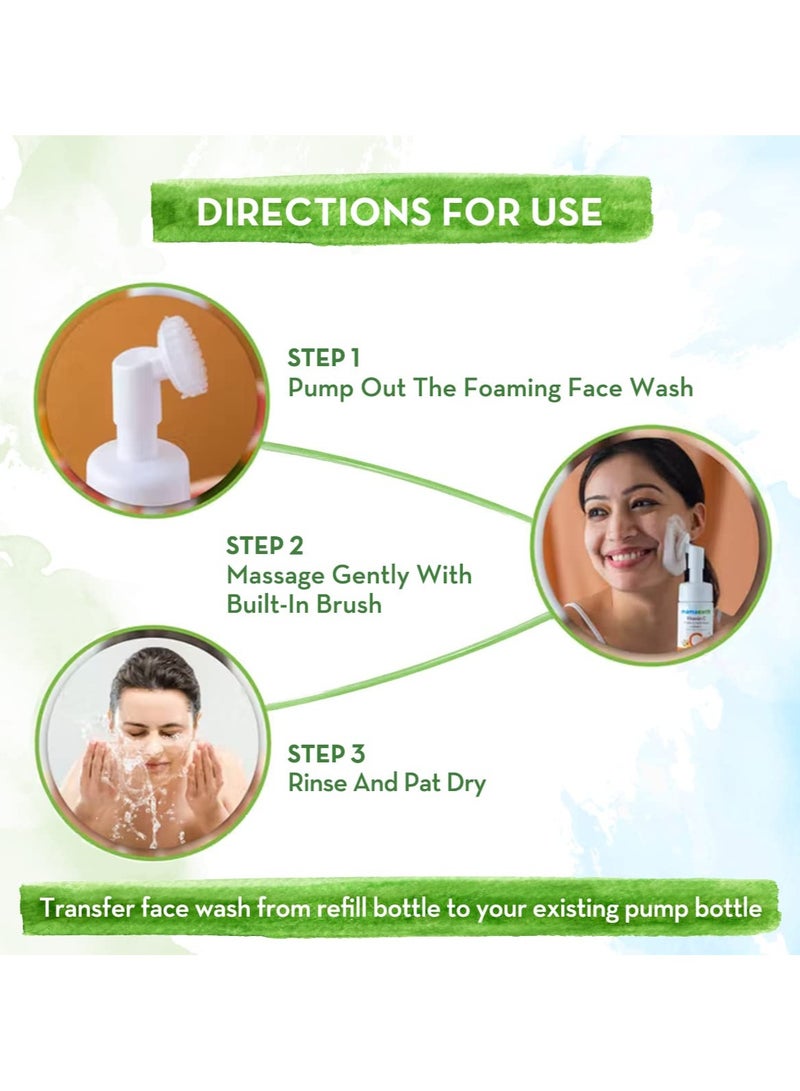 Mama Earth Vitamin C Foaming Face Wash with brush, Combo Pack with Refill for Skin Illumination - 150 ml + 150 ml - Image 4