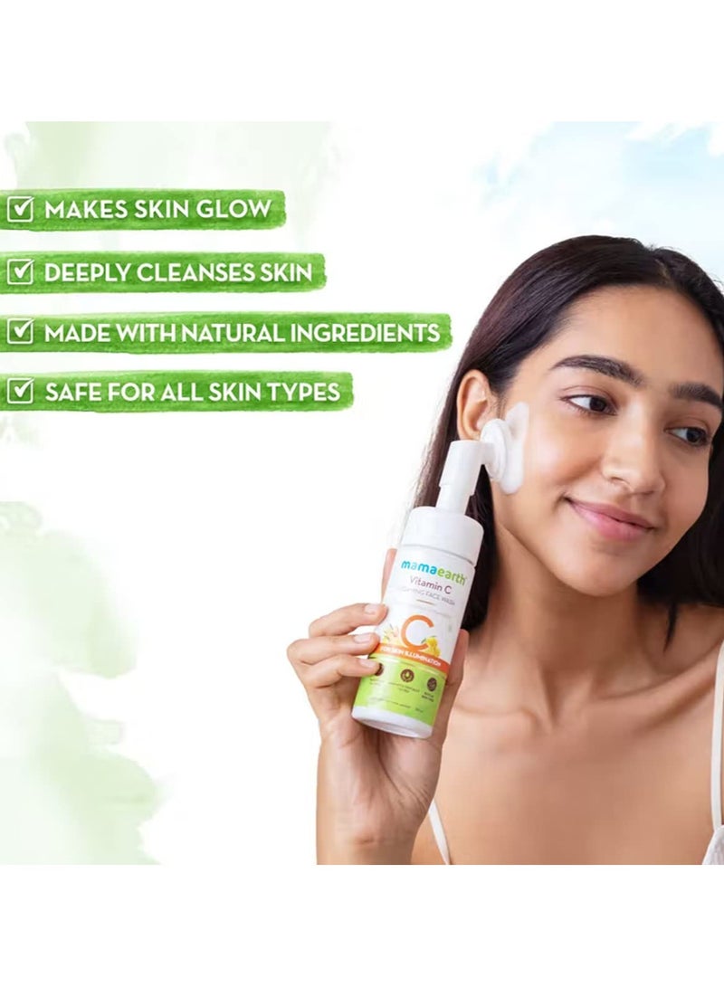 Mama Earth Vitamin C Foaming Face Wash with brush, Combo Pack with Refill for Skin Illumination - 150 ml + 150 ml - Image 3