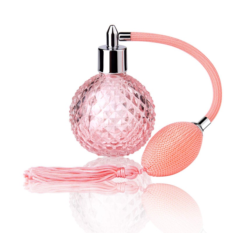 Lamoutor Lamoutor Vintage Perfume Spray Bottle 100ml Pink Vintage Refillable Perfume Bottle with Long Tassel 