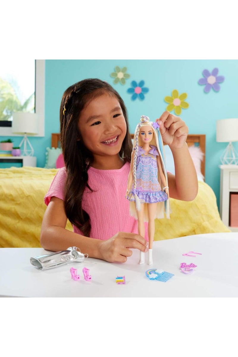 Barbie دمية ممتعة وأنيقة وإكسسوارات - شقراء، شعر طويل جداً، مظهرين - Image 2